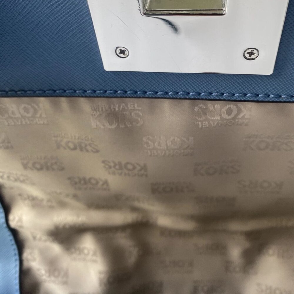 Michael Kors Tina Studded Flap Bag Lt. Blue Saffiano Leather Wear 2-ways - Picture 9 of 13